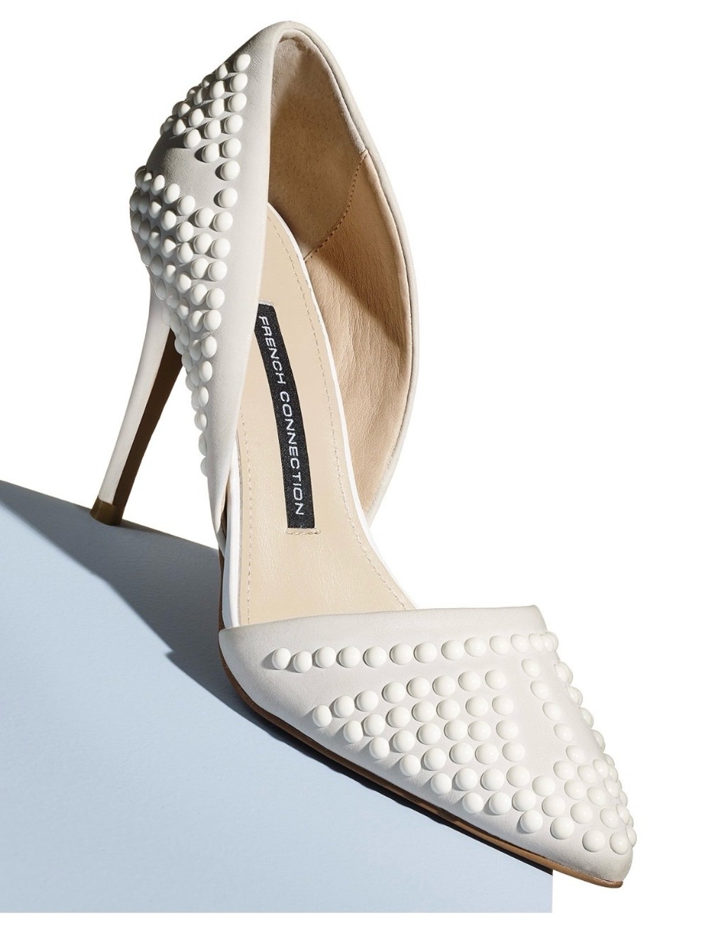 French Connection Ivory Pearl-Stud D'Orsay Pointed Heels